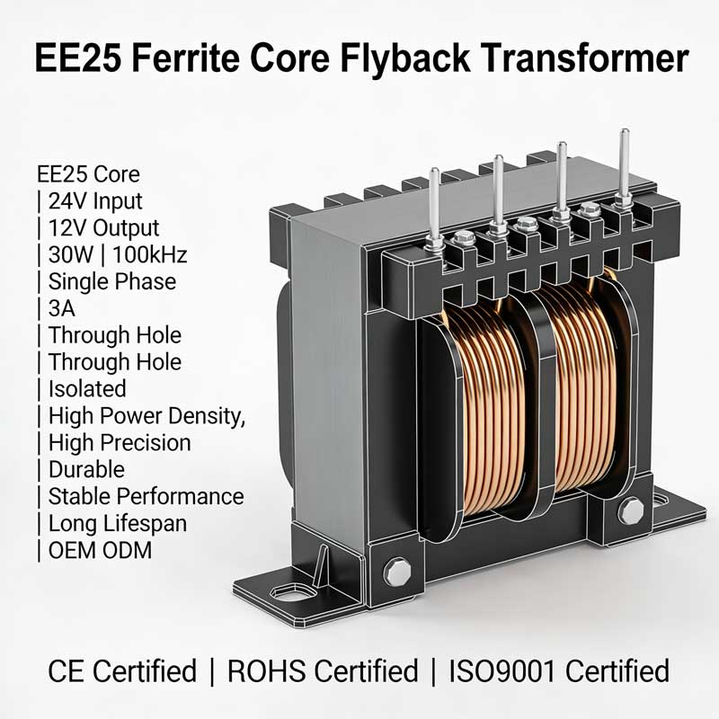 EE25 Noyau 24V Entrée 12V Sortie 30W 100kHz