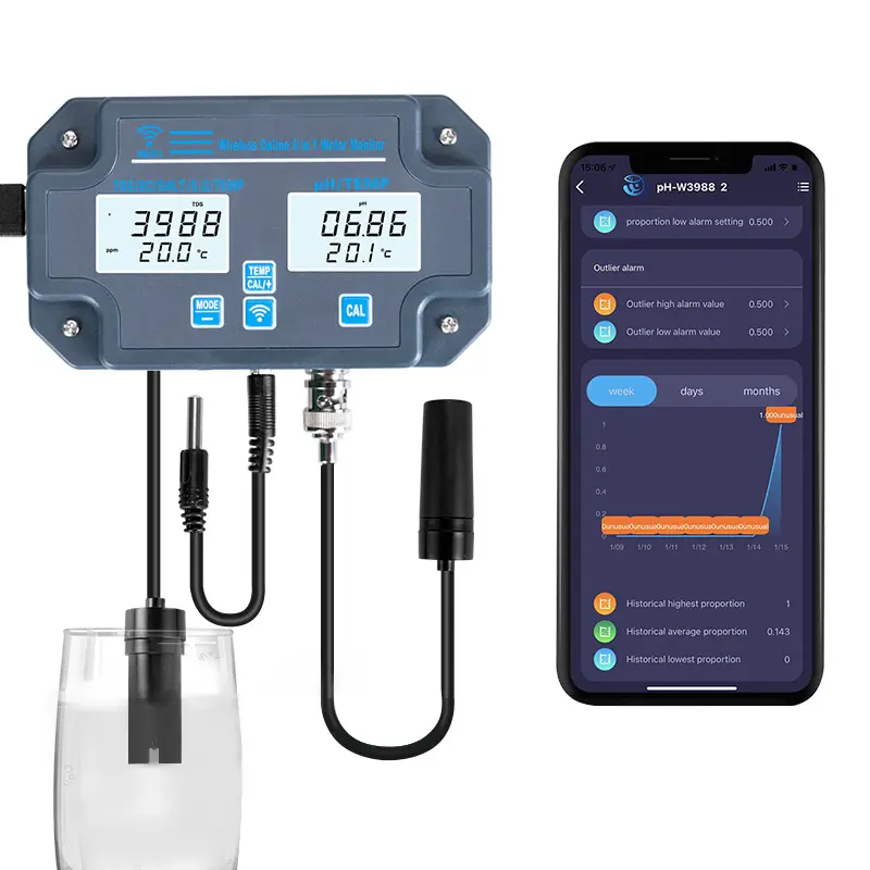 Moniteur de qualité de l'eau Wifi 6 en 1 analyseur d'eau numérique PH EC TDS sel g. S température APP moniteur en ligne à distance