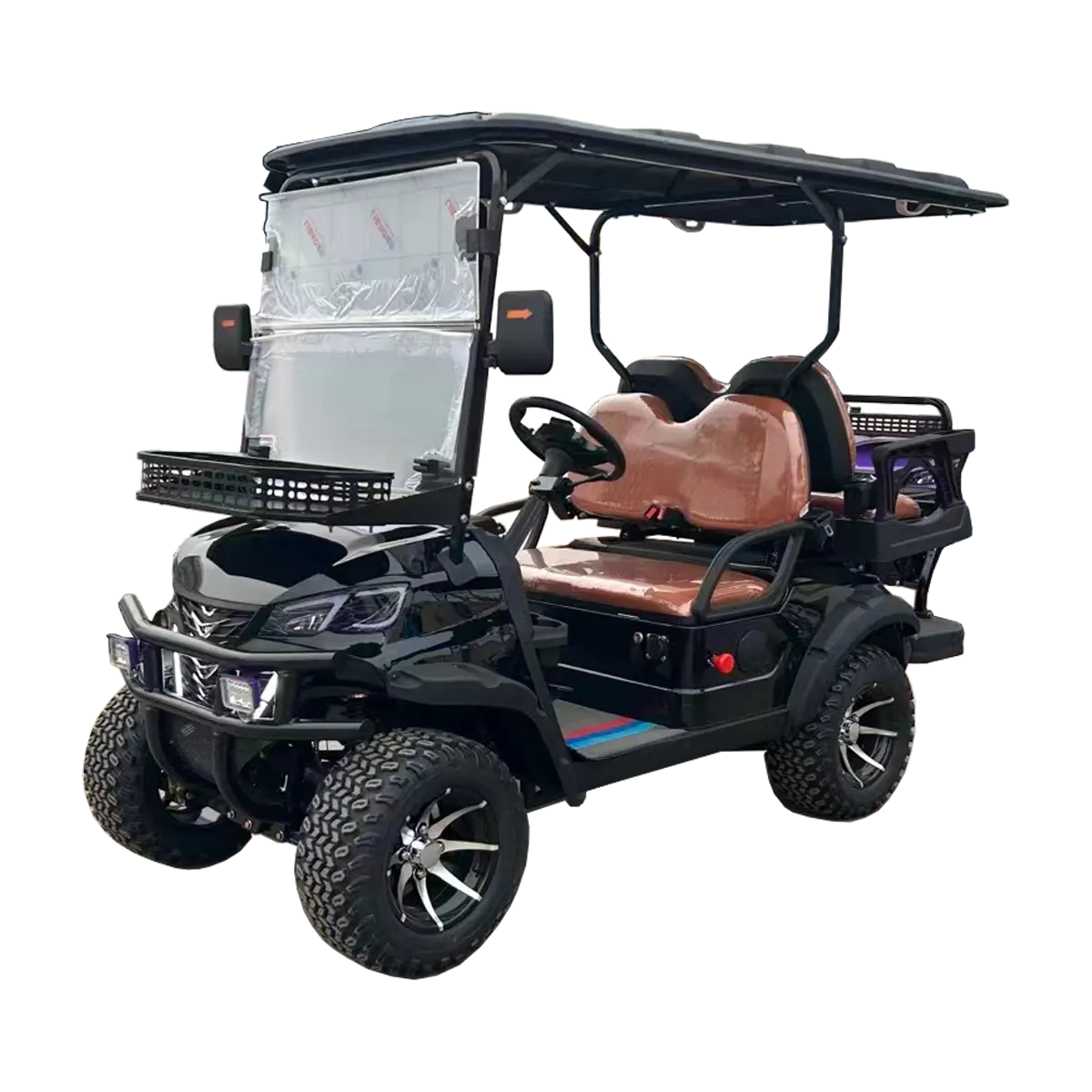 Carrinho de golfe elétrico levantado, carrinho de golfe elétrico para passeios, novo design, 2 + 2 assentos, preto, peças e acessórios para ATV/UTV, CE