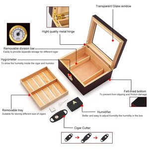 ขายส่งซิการ์ไม้จัดเก็บกล่องบรรจุภัณฑ์ไม้ซิการ์ Humidor ด้วย Divider