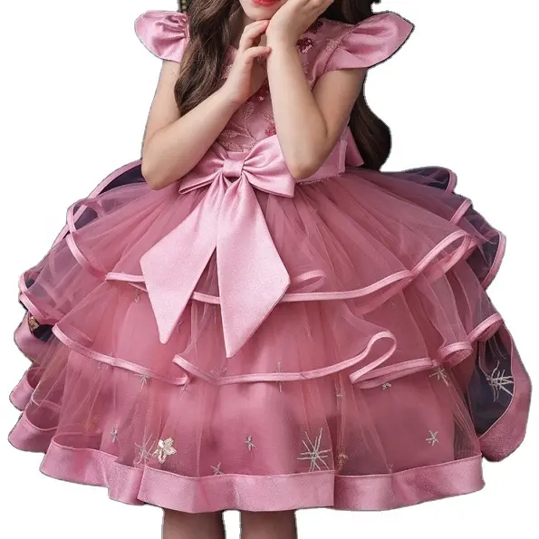 Cô gái Dresses mùa hè Polyester bóng Gown bánh Váy ngắn tay áo đẹp Đảng sequin Fancy váy dài thiết kế trẻ em trẻ em