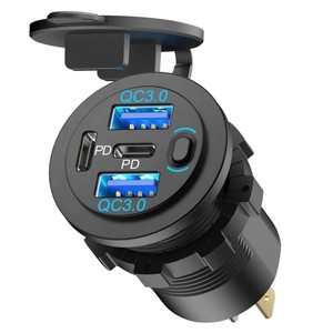 双PD 36W USB C车载充电器插座96W 4端口12V/24V USB插座，带快速充电3.0电源开关电动充电器 - Product Image 1