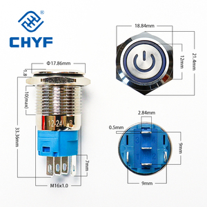 Otomotiv tekne için pirinç basmalı düğme anahtarı <span class=keywords><strong>16mm</strong></span> mandallama 3-6V LED su geçirmez ON/OFF güç logosu 3A Max. Current 220V Max. - Product Image 2