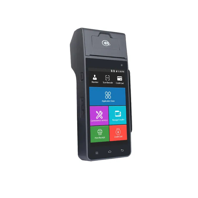 POS NFC Android ขั้ว POS มือถือที่มีฉลากหรือเครื่องพิมพ์ใบเสร็จ