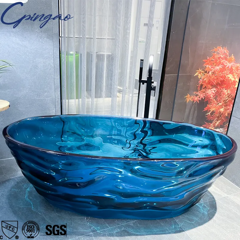 Lớn szie nhựa polyester tinh thể trong suốt rõ ràng bề mặt rắn đá miễn phí đứng Acrylic bồn tắm bồn tắm freestanding bồn tắm