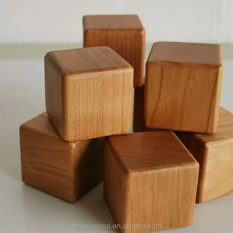 Cube en bois de cerise naturel, rond et personnalisé, vente en gros, 3.8 x cm