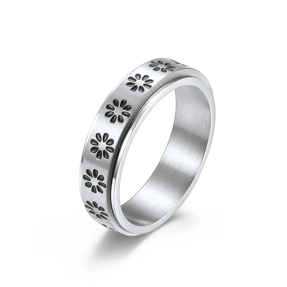 Anello di filatore di fiori in acciaio inossidabile di alta qualità Fidget antistress ansia simpatici anelli di margherita anello di promessa di nozze