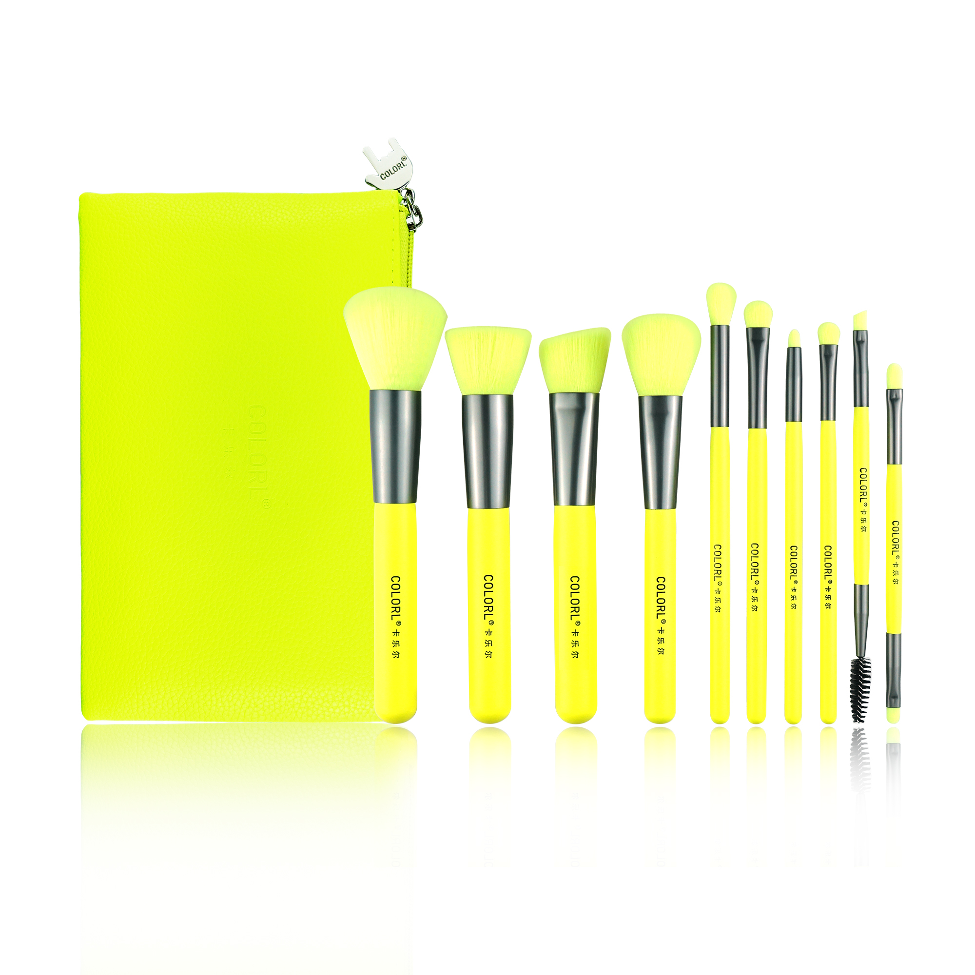 10PCs amarillo neón cepillo conjunto con bolsa