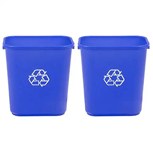 Lixeira comercial básica retangular, com logotipo de reciclagem, 7 galões (pacote com 2), azul (antes marca comercial)