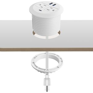 <strong>White</strong> 3 1/8 Inch Desk Power Grommet Outlet Recessed Power Strip <strong>Socket</strong> <strong>with</strong> 2 <strong>USB</strong> Fast Charging - Product Image 3