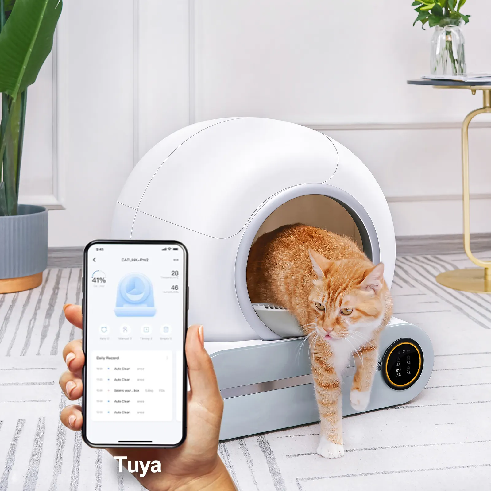 No Smell Electric Litter Box Automatic Timed Cat Toilet TUYA App Control Self Cleaning Cat Litter Box For 3.3-17lbs Cats