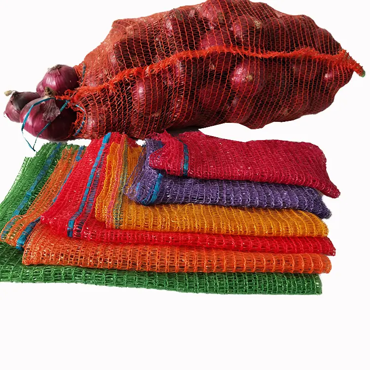 Bolsas de red de malla de frutas de tela de algodón orgánico ecológico reutilizables de punto Pe con cordón para compras de frutas y verduras