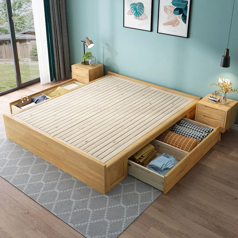 Cama de almacenamiento de madera de diseño simple para dormitorio, tapicería suave, marco de cama de almacenamiento de elevación de Gas, cama individual de almacenamiento de estilo europeo