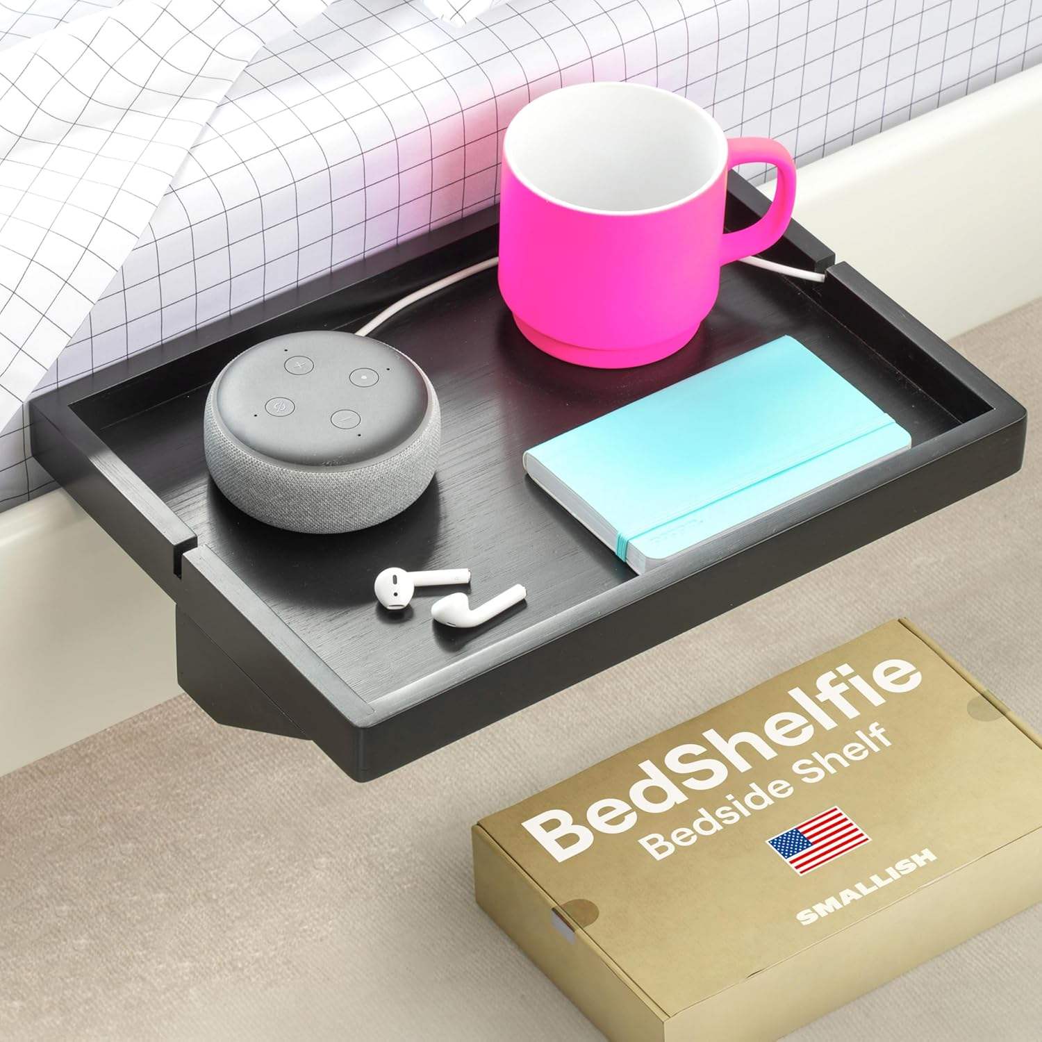 ถาดข้างเตียงสีดำ