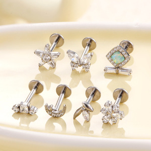 Toptan ASTM F136 G23 titanyum Piercing takı zirkon sarmal küpe Tragus kulak Labret kıkırdak Septum vücut Piercing takı - Product Image 5