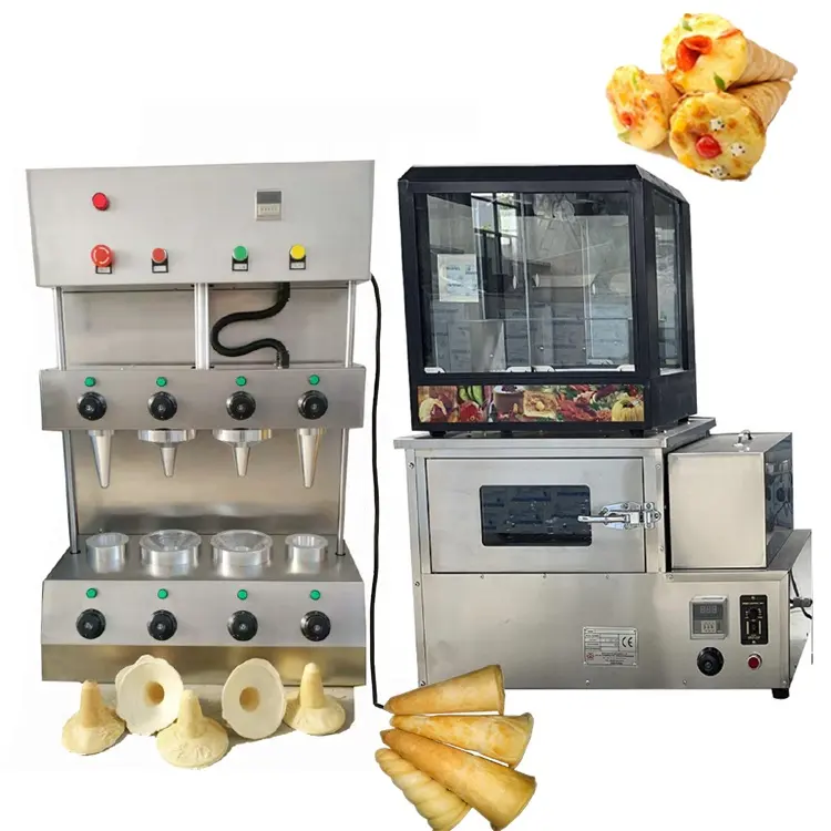 2023 nouveau fabricant de cônes de pizza professionnel/4 moules Snack Shop cône Pizza formant la machine/CE Pizza cône Machine avec four rotatif