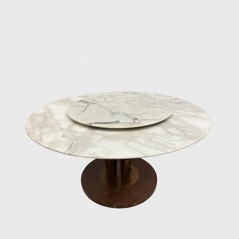Krallar-kanat toptan mobilya istiridye beyaz yemek masası doğal mermer oturma odası özel Modern yuvarlak döndür yemek masası