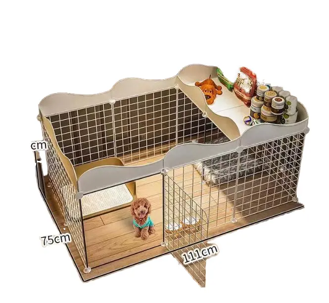 סיטונאי יוקרה מתכת להסרה כלב גדר דפוס משובץ כלוב כלוב בית לחיות מחמד מתחם נוח לכלבים