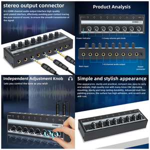 Interfaz de Audio profesional, Mini amplificador estéreo de 8 canales, Metal de auriculares de amplificador de potencia, producción de Audio de estudio de música - Product Image 5