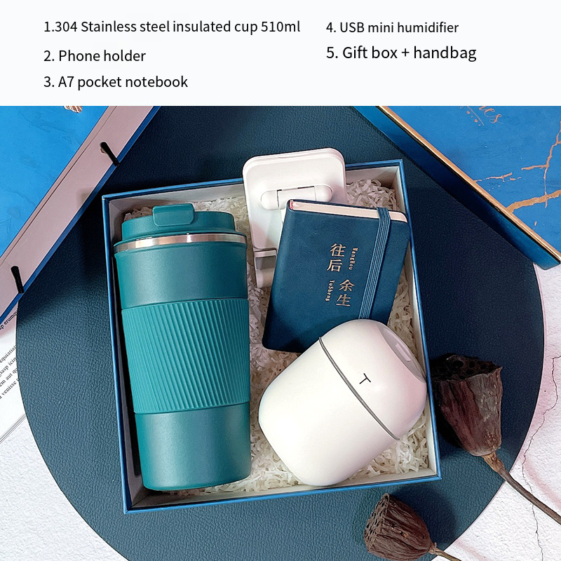 Thermos cup + humidifier + mobile holder + A7 notebook (blue)