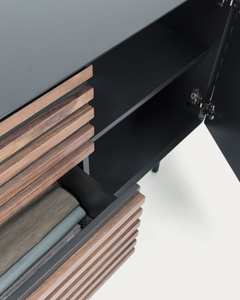 2 Door 2 Drawers Sideboard in Walnut Veneer with <strong>Black</strong> <strong>Lacquer</strong> &amp; <strong>Black</strong> Iron for Living Room Height74 CmWidth162 CmDepth45 cm