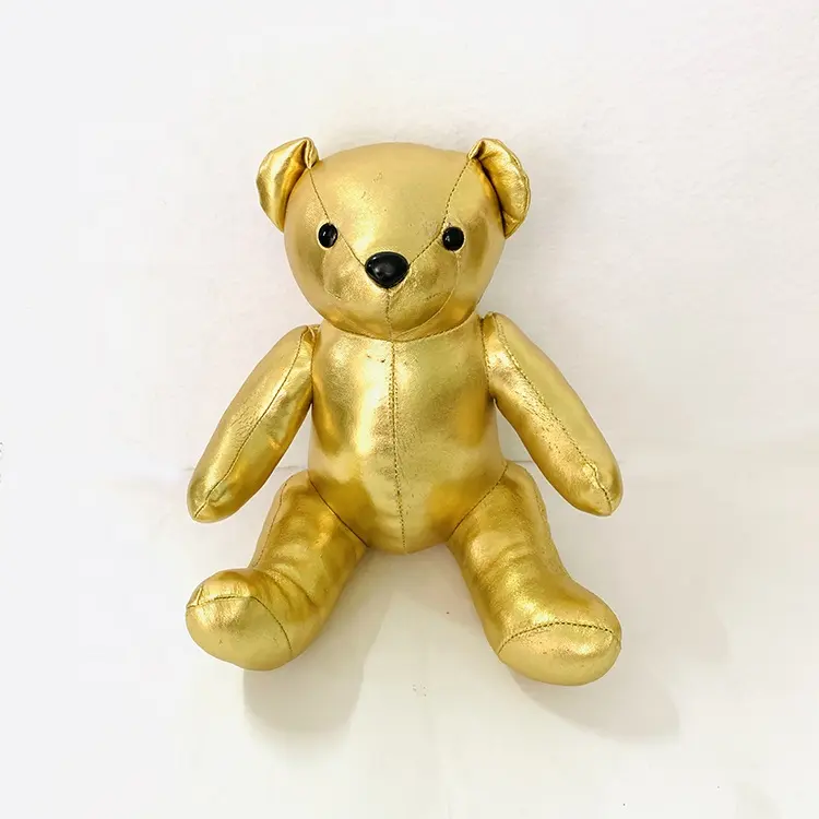 En iyi yapılmış oyuncaklar süper yumuşak altın PU deri oyuncak ayı özel etiket ile
