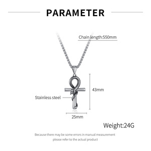 एजिप्टियन एंक क्रॉस पेलेंट ट्रेंडी स्टेनलेस स्टील हार जिरकॉन लिंक चेन पुरुषों के लिए सरल फीका चोकर उपहार थोक - Product Image 6