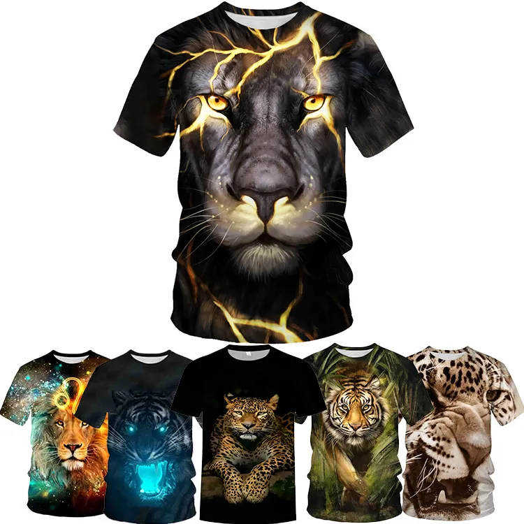 Camisetas personalizadas de poliéster con estampado de animales y Leones unisex, camiseta de gran tamaño con estampado 3D para hombre, camiseta de poliéster 100% para hombre