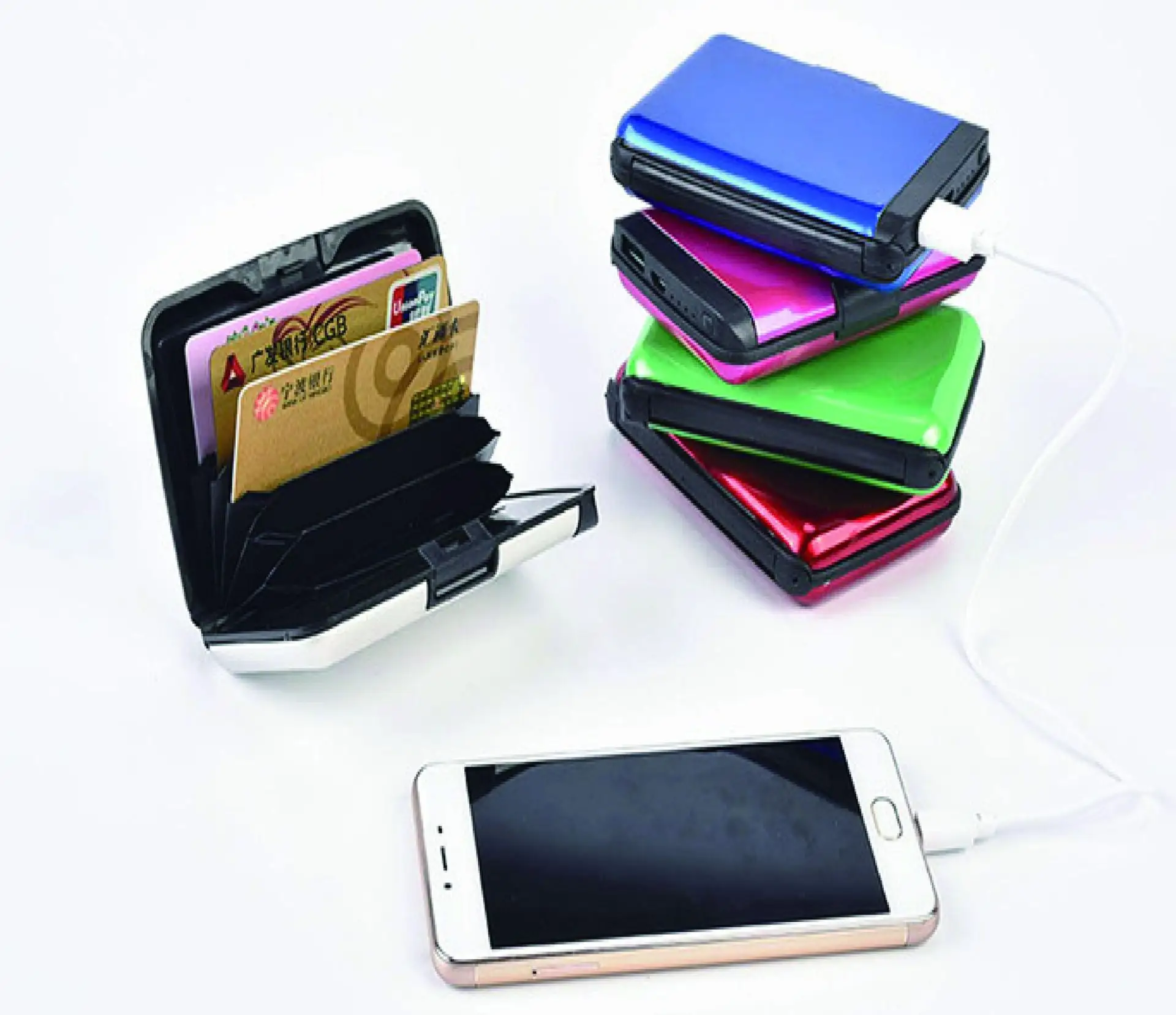TanTank Aluma pengisi daya RFID ponsel portabel, dompet Power Bank kotak wadah kartu portabel Mini bahan aluminium