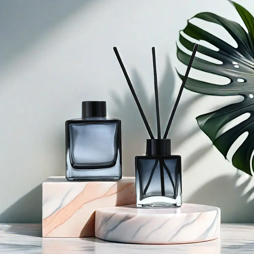 Populaire Parfum Reed Diffuser Fles Lege Grijze Vierkante Etherische Olie Flessen Glazen Pot Met Fiber Sticks Voor Thuis Geur