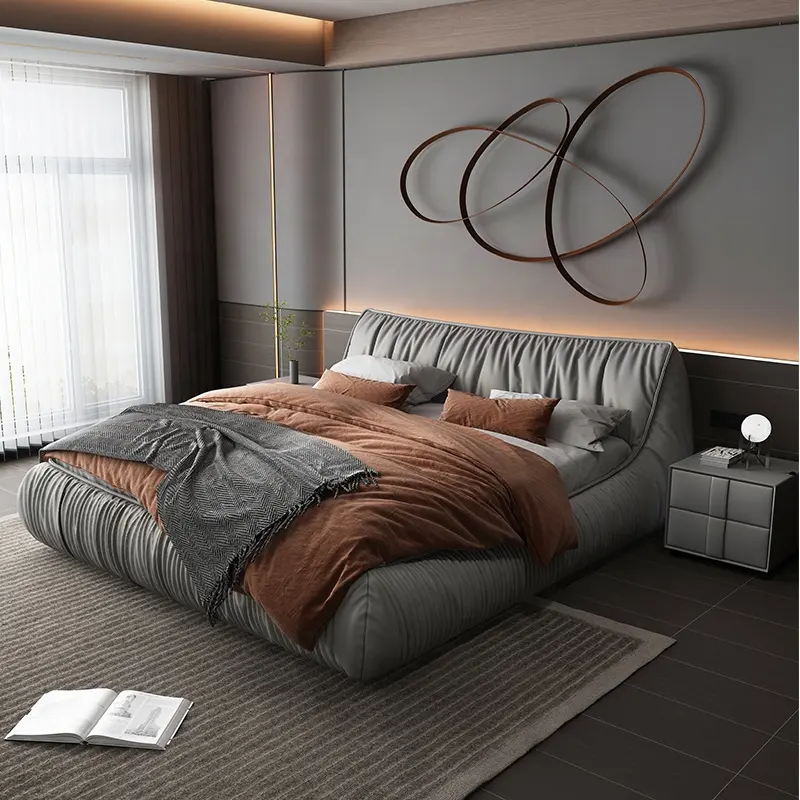 Tête de lit en accordéon haut de gamme design cuir luxe Double lit King Size meubles de chambre simple élégant maison ensemble de lit