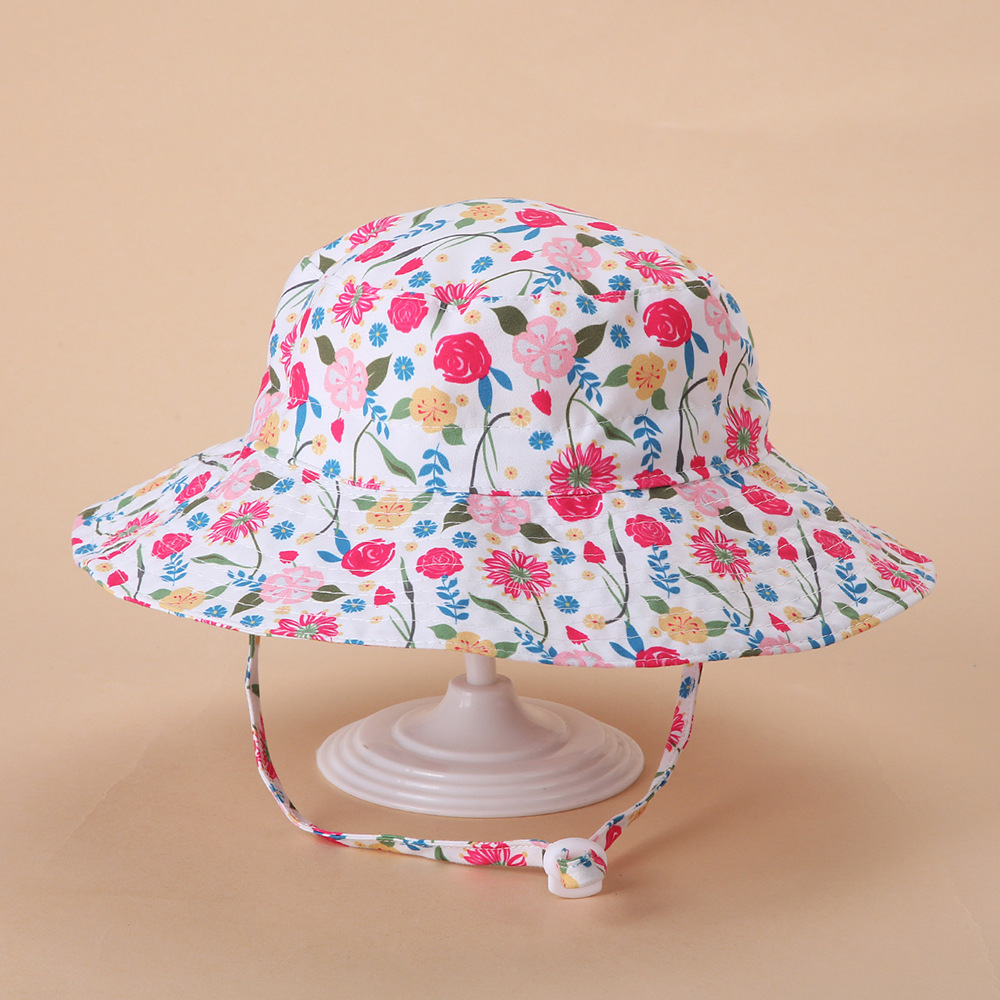 Rose flowers Adjustable Wide Brim Baby bucket hat Beach Hat