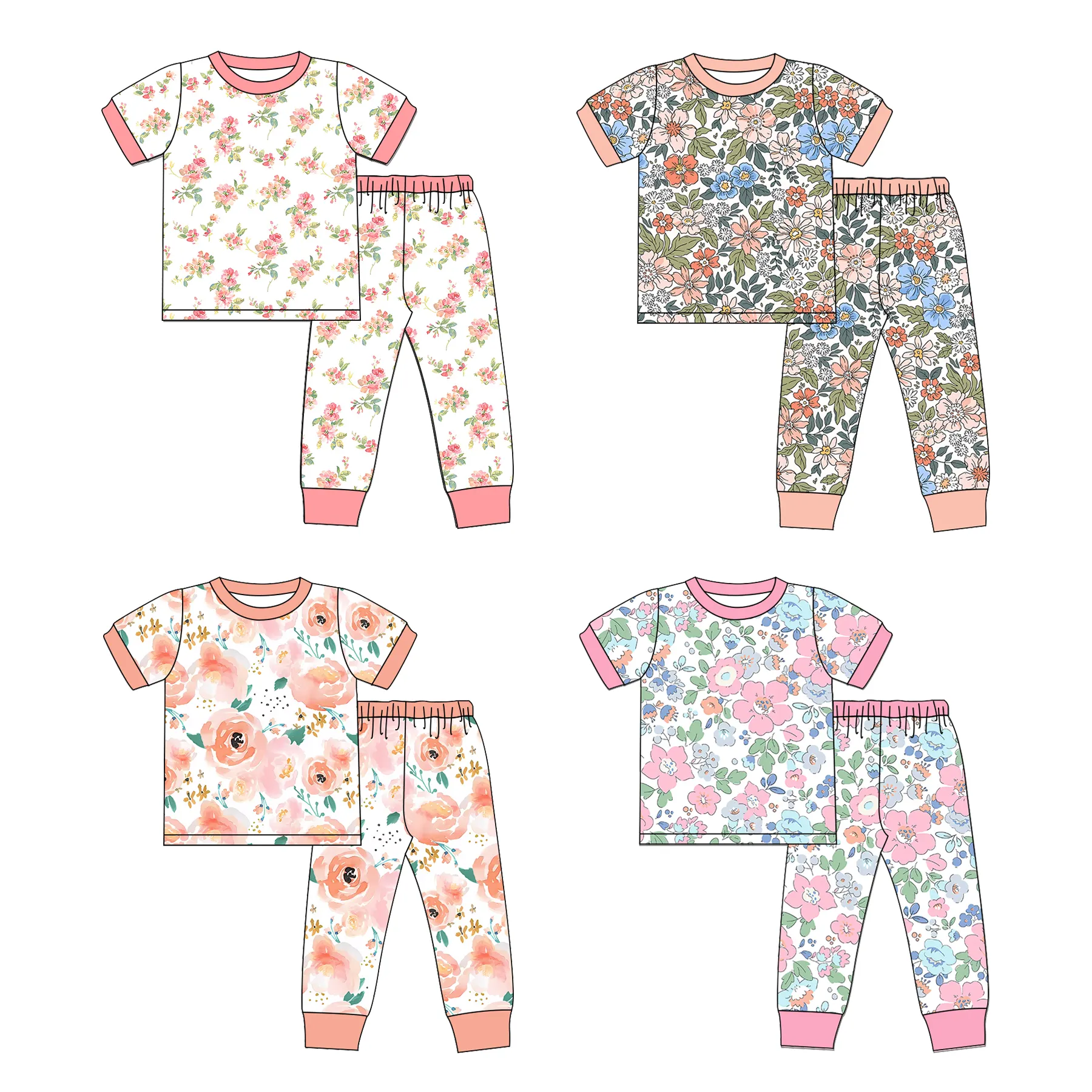 OEM Wholesale 2 Piece Baby Pyjamas Bodysuit Long Sleeve Soft Sleepwear Cotton Boys Girls Pajamas Elastic Pyjamas Kids