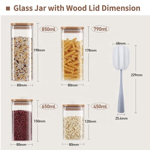 Eko dostu 30oz 28oz 23oz 16oz kare cam gıda saklama kavanozları hava geçirmez bambu ahşap kapak - Product Image 2