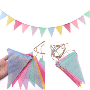 Banderín de arpillera de imitación, 12 Uds., pancarta Pastel, bandera triangular de tela Multicolor para fiesta, decoración de guirnalda de fiesta - Product Image 2