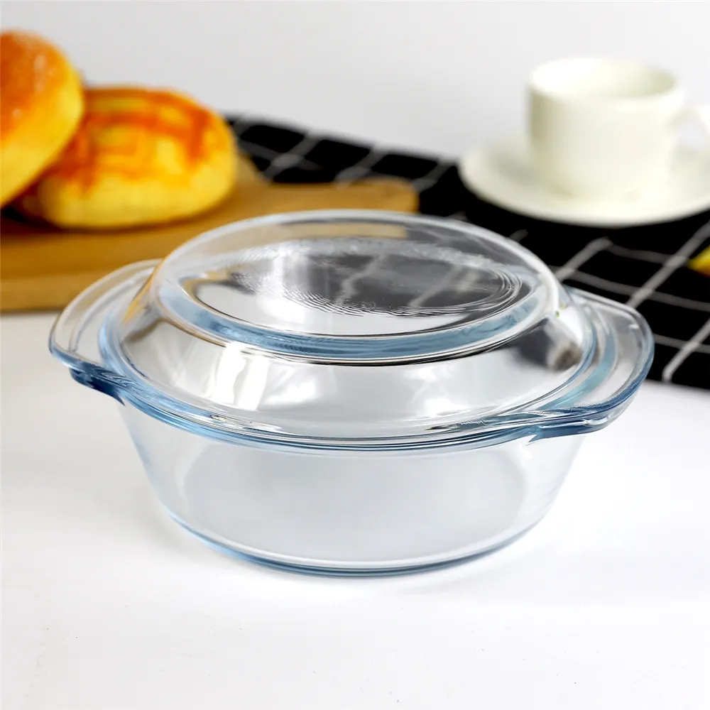 Grande casserole ronde à haute teneur en borosilicate, grande marmite en verre transparent transparent avec couvercle