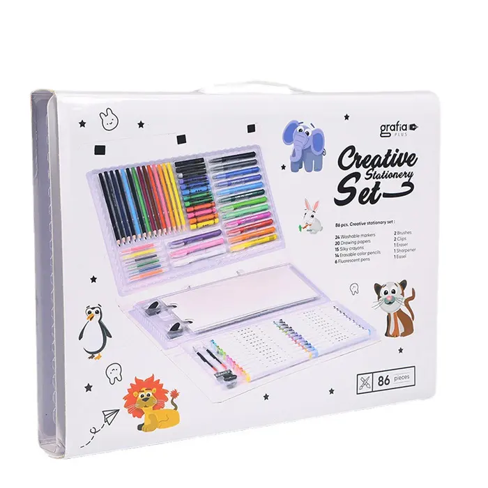 86 Uds herramientas de pintura artículo de dibujos animados lindo niños arte dibujo conjunto calidad Arte suministros papelería caja de regalo conjunto para artsist