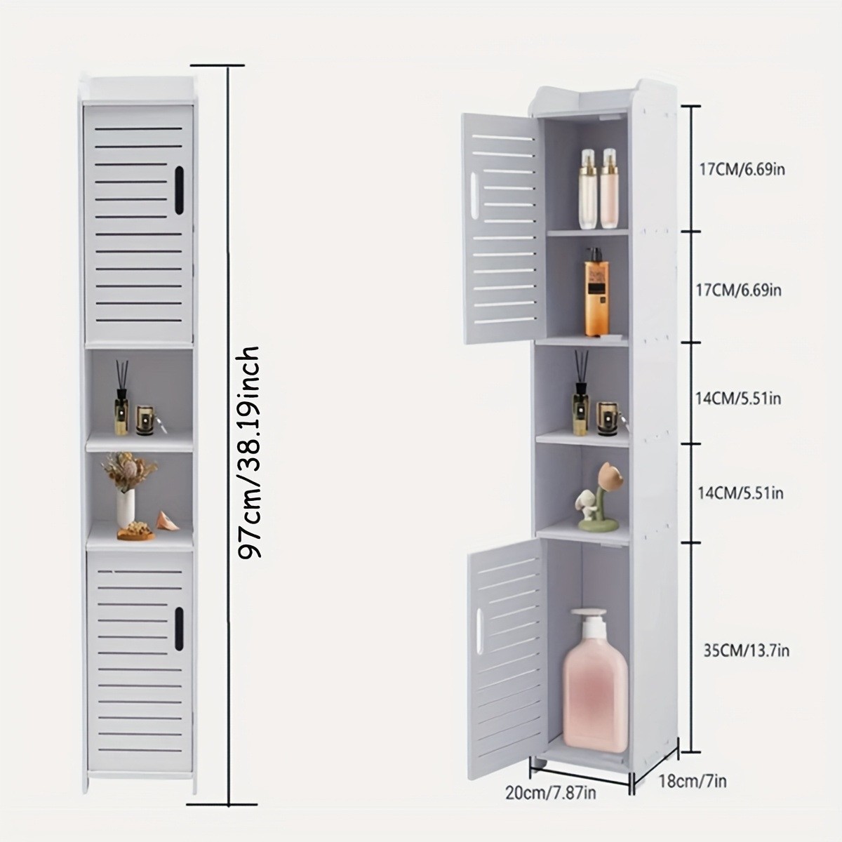 Narrow Toilet Cabinet (Split Louvered Double Doors) | 97cm