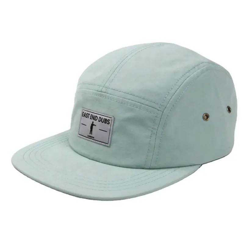 Proveedor de China algodón cuadrado borde llano 5 panel tapa en blanco 5 panel gorras 5 panel sombrero y sombreros etiqueta tejida