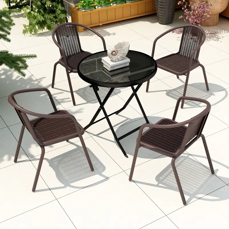 Tavolo e sedia da esterno ombrellone in Rattan sedia da balcone da giardino in tre cinque pezzi tavolo e sedia da cortile in ferro battuto
