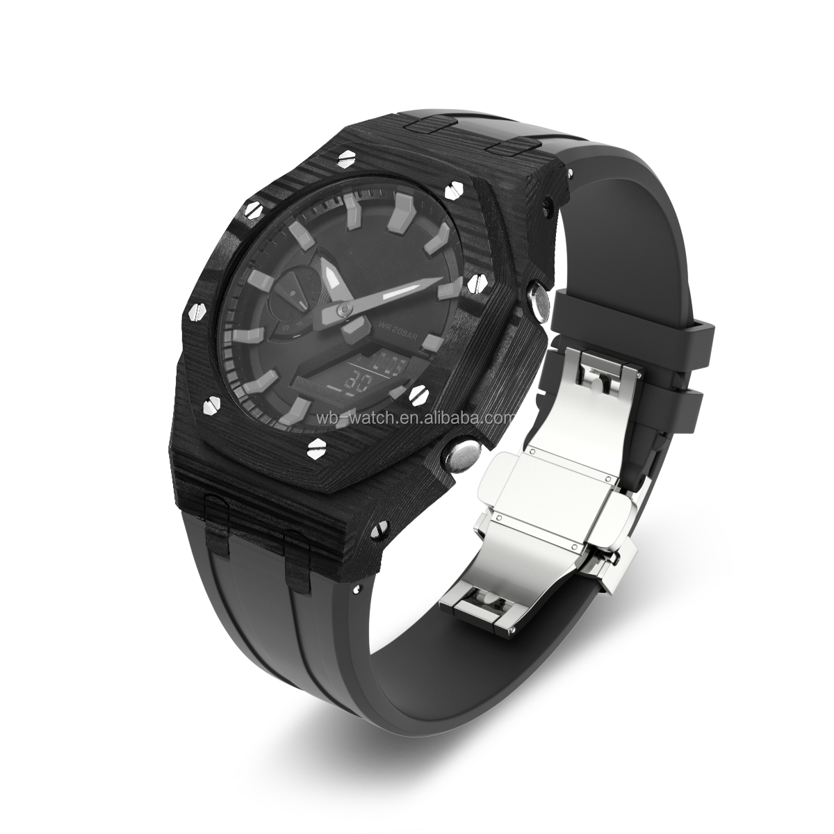 Boîtier de montre en fibre de carbone noire + ruban adhésif noir