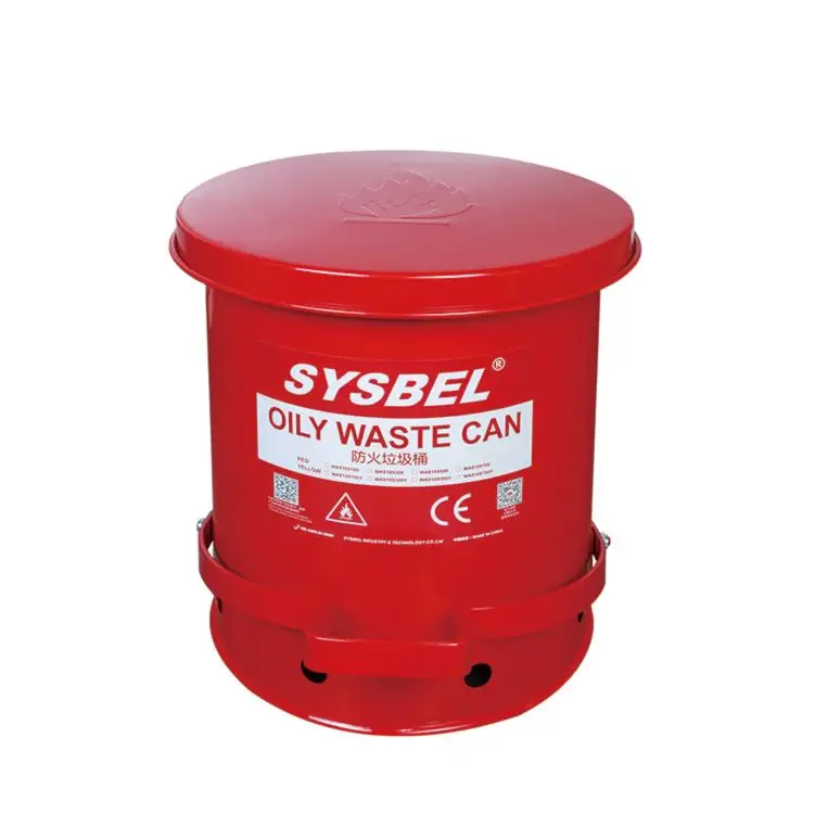 SYSBEL OSHA Standard 10 Gal 38 L Red Fireproof Fire Prevention Oily Waste Can and Disposing of Oily Trash Container
