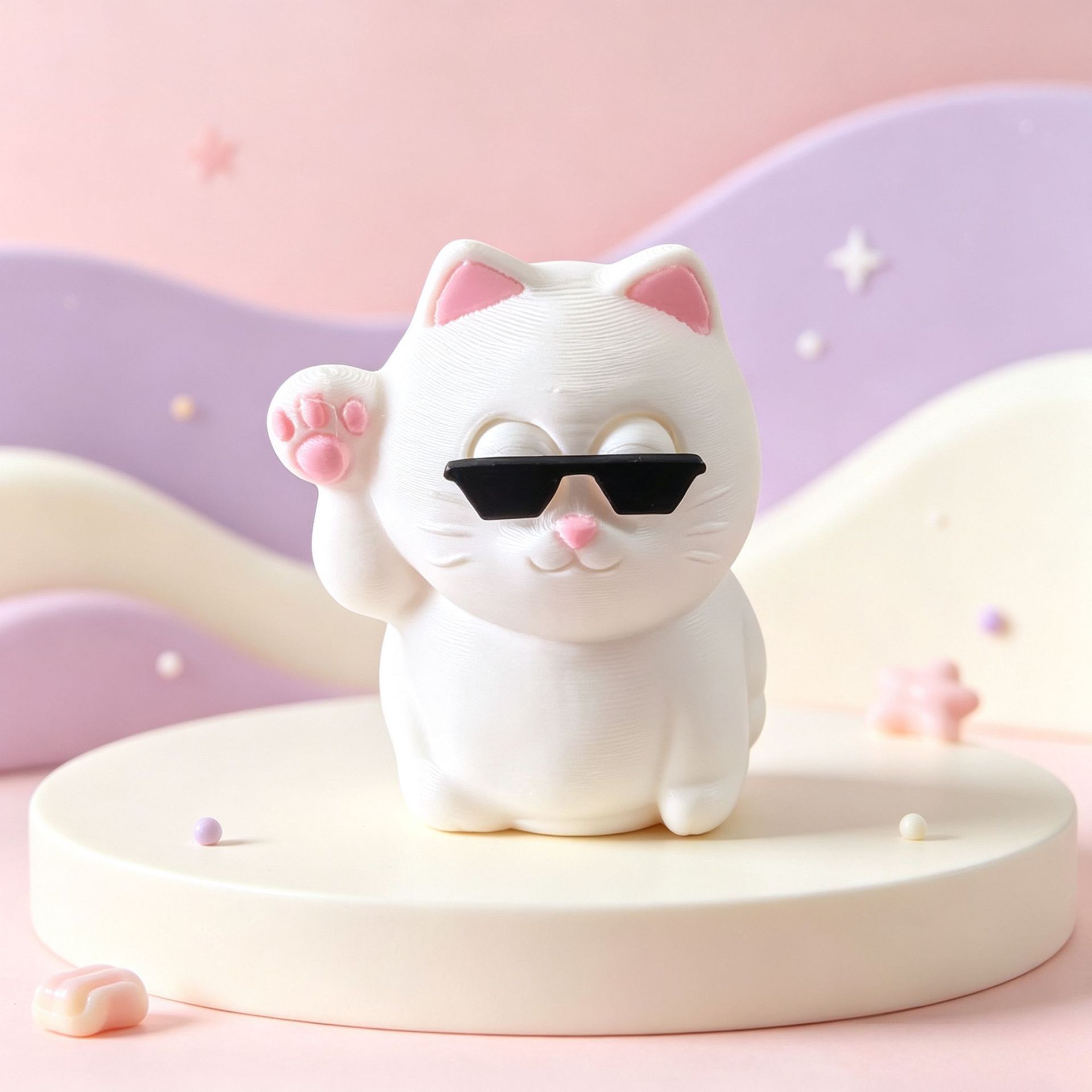 Gato de la suerte 3D con gafas de sol - 65 cm - 21 g