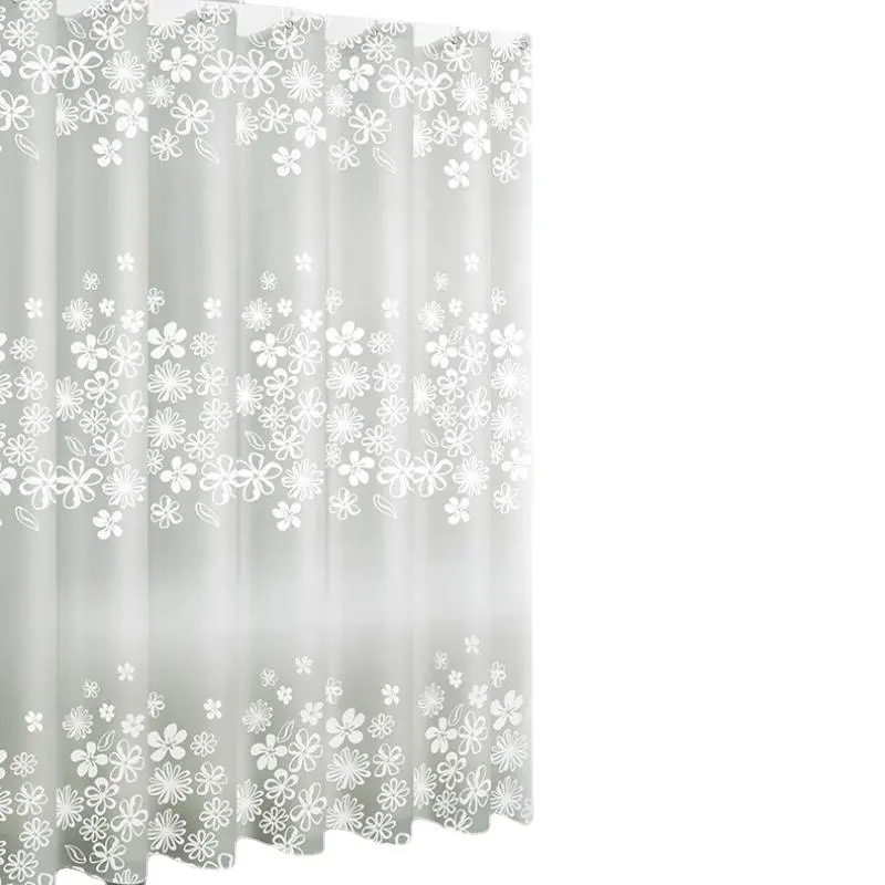 Venta al por mayor de PEVA impermeable sin moho patrón de flores blancas cortina con ganchos para Baño