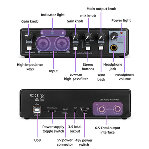 Chuyên Nghiệp MD22 USB Giao Diện Âm Thanh Bên Ngoài Card Âm Thanh Cho Ghi Âm Phòng Thu Cho Có Dây Microphone PC Guitar - Product Image 4