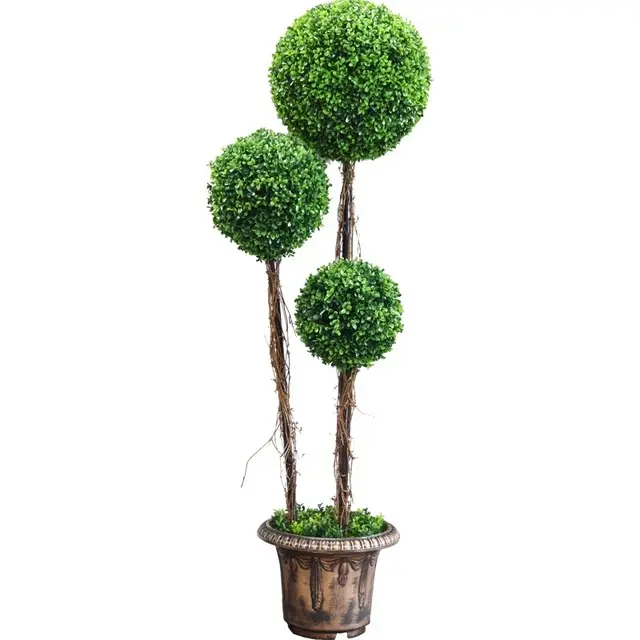 Vente en gros de plantes topiaires artificielles en buis, boules d'herbe, bonsaïs, plantes synthétiques en pot pour décoration intérieure de la maison