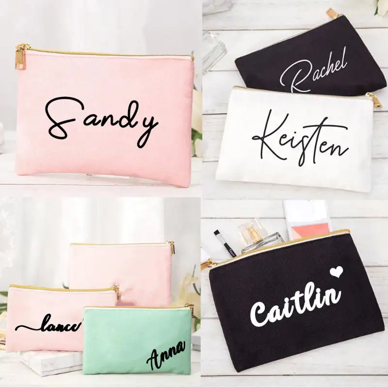 Custom Small Eco Friendly Cotton Blank Zipper Pouch Make Up Bags Plain Cotton Canvas Pink Makeup Cosmetic Bag With Logo