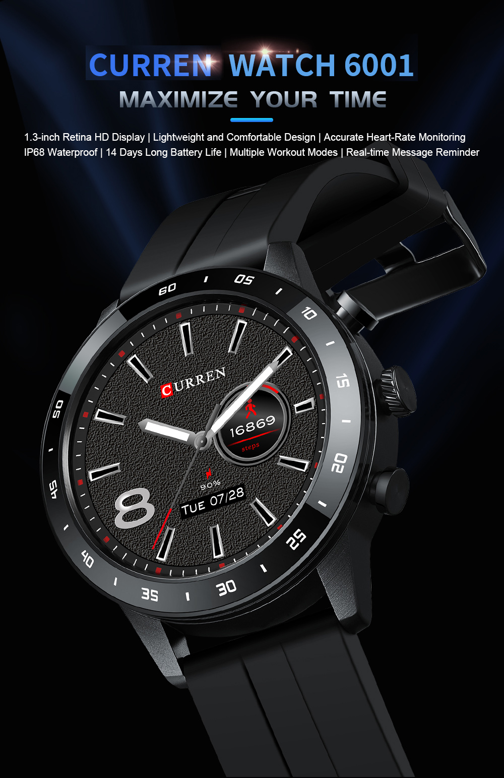 CURREN – montre étanche pour hommes, moniteur de fréquence cardiaque, moniteur de Fitness, montre numérique sport, lecture de musique, écran HD pour Android IOS
