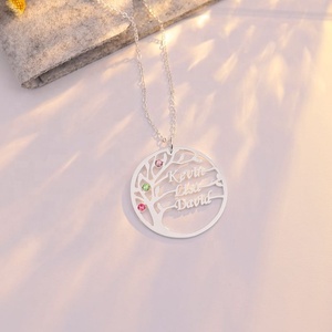Yeni özelleştirilmiş katı gümüş aile Birthstone ağacı kolye kolye hayat ağacı zincir özel herhangi İsim kolye - Product Image 5