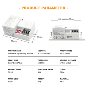 Otomatik açma/kapama LED tavan lambası AC220V 200W 5.8G sensör hareket endüktif anahtarı 360 derece ayarlanabilir mikrodalga Radar sensörü - Product Image 2